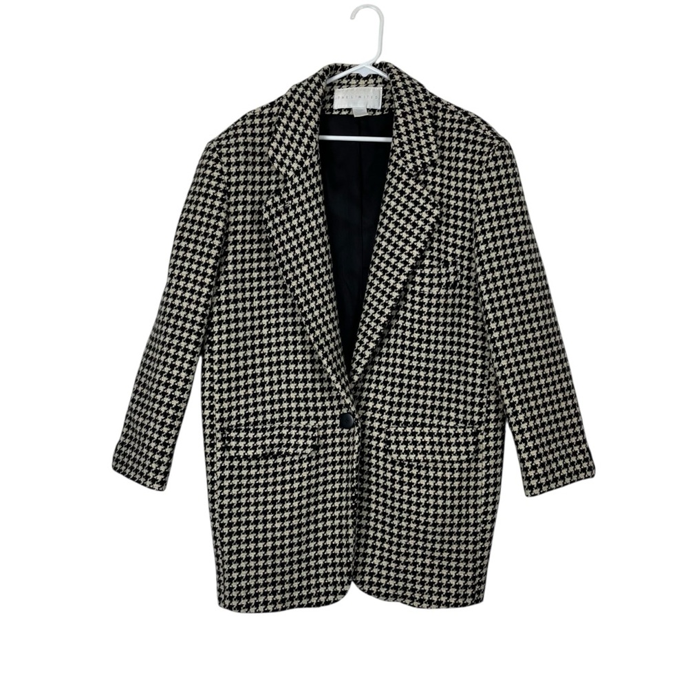 Vintage The Limited Houndstooth 100% Wool Blazer Made in USA Black White Large